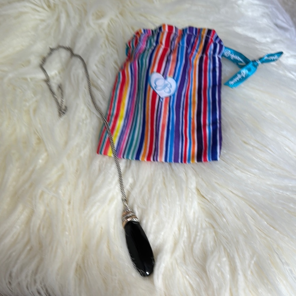 Brighton Black Pendant Necklace with Striped Pouch